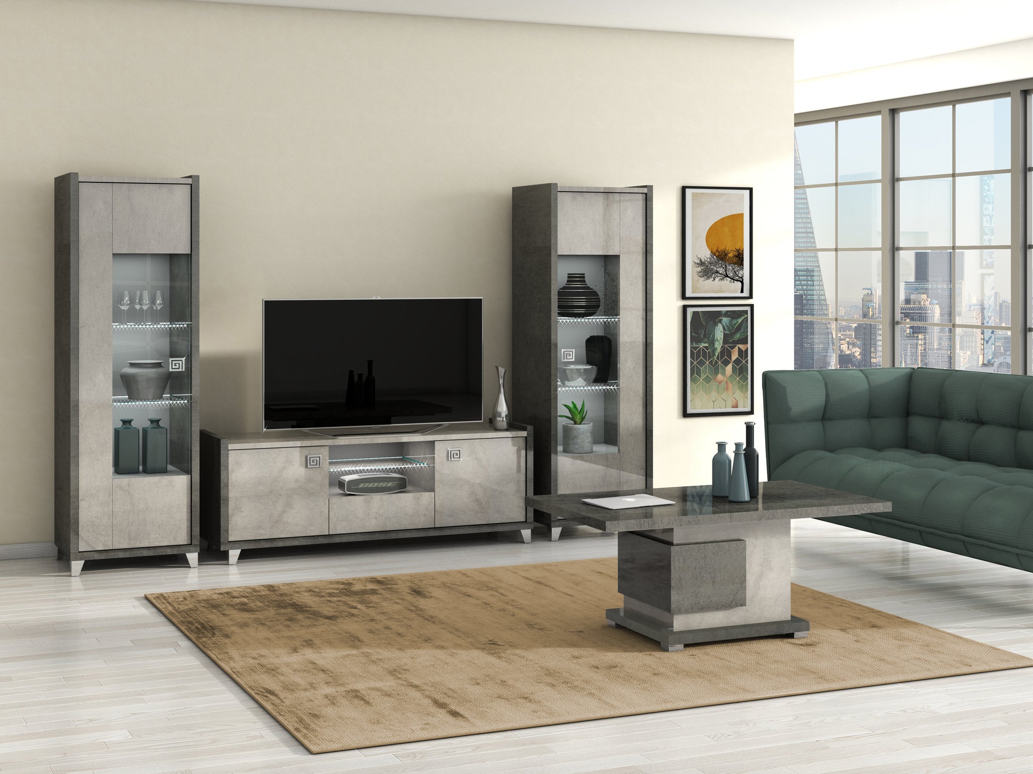 Light grey high gloss tv shop unit
