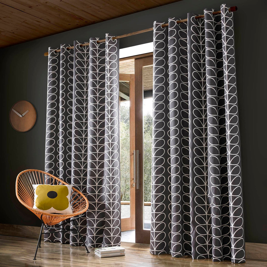 Orla Kiely Linear Stem Charcoal Curtains