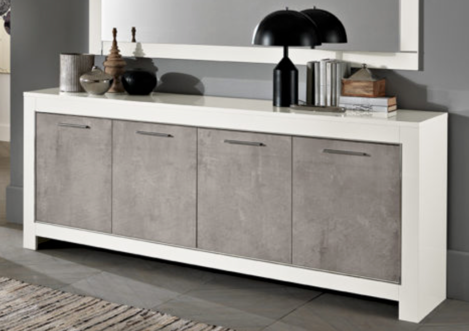 Modena 4 Door Cabinet - White & Marble Effect