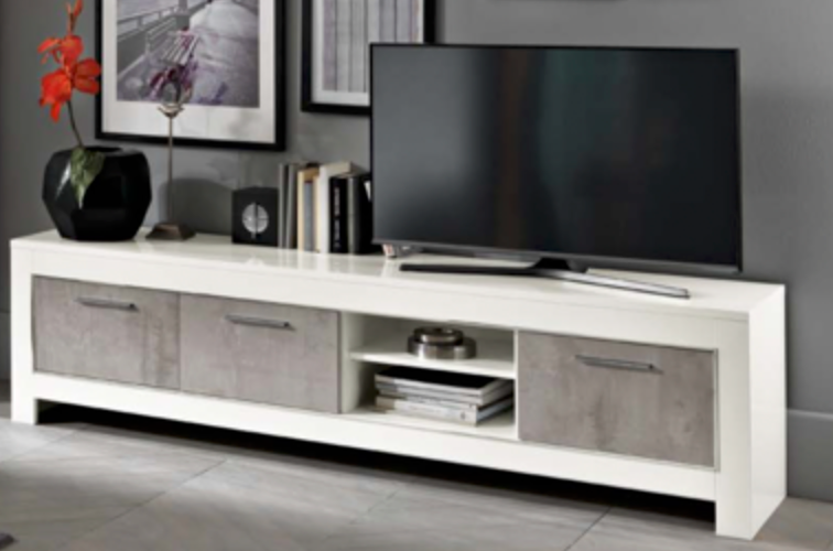 Modena Large TV Stand - White & Marble Effect