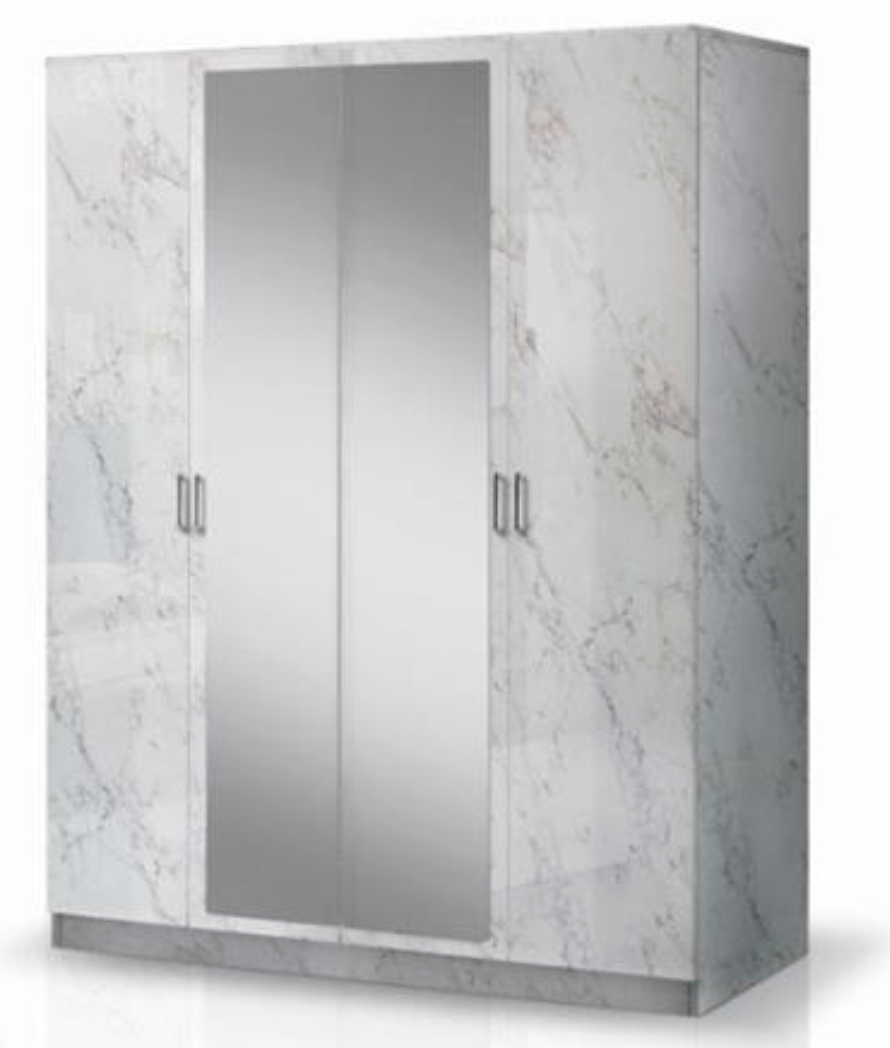 Mary Italian High Gloss Wardrobe 4 Doors - White Marble