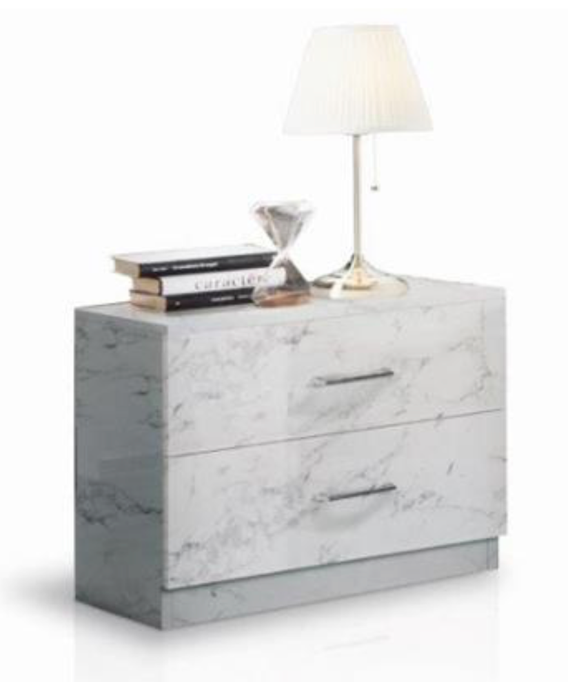 Mary Italian High Gloss 2 Drawer Bedside - White Marble