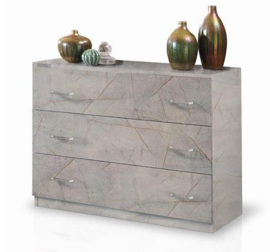 Mary Italian High Gloss 3 Drawer Chest - Grey Marble