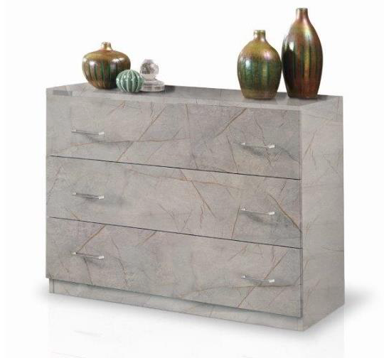 Mary Italian High Gloss 3 Drawer Chest Grey Marble