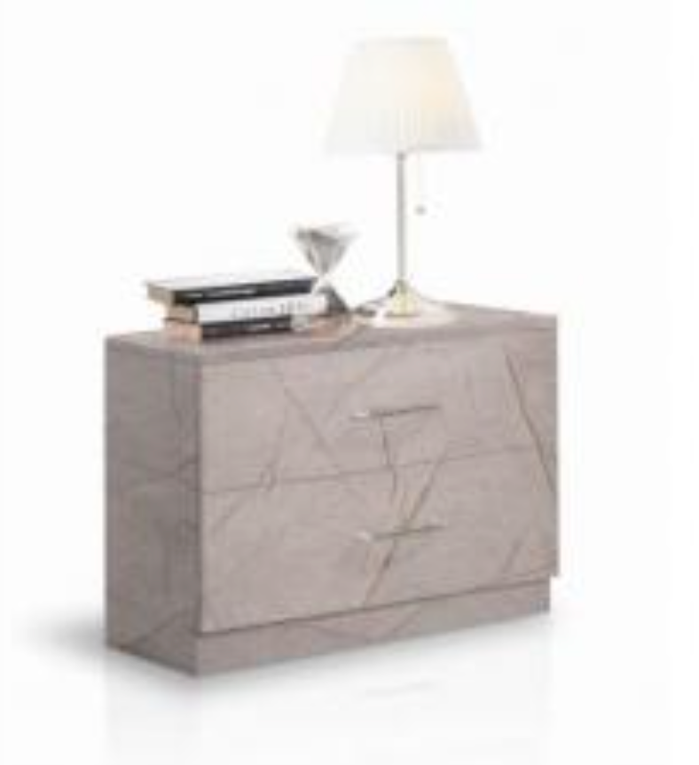 Mary Italian High Gloss 2 Drawer Bedside - Grey Marble