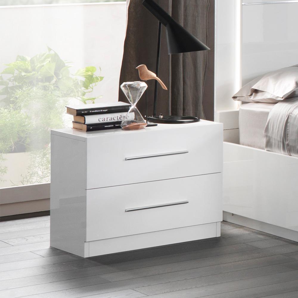 Star Italian High Gloss 2 Drawer Bedside - White